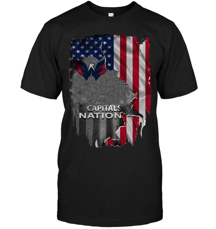 Washington Capitals Nation American Flag Ripped Shirt