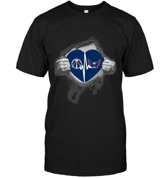 Washington Wizards Washington Capitals Love Heartbeat Ripped Shirt