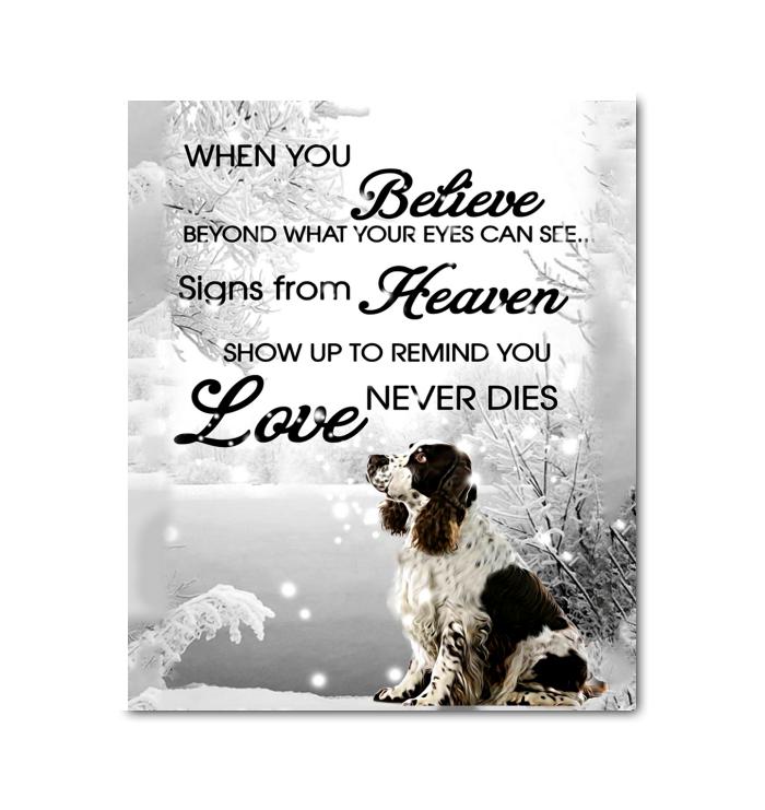 When You Believe Beyond What Eyes Can See Sign From Heaven Show Up To Remind Love Never Dies English Springer Spaniel In Snow Canvas