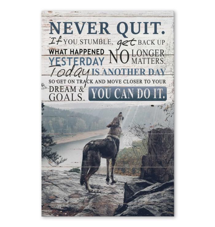 Wolf Never Quit If You Stumble Get Back Up Dream & Goals You Can Do It Poster New Style