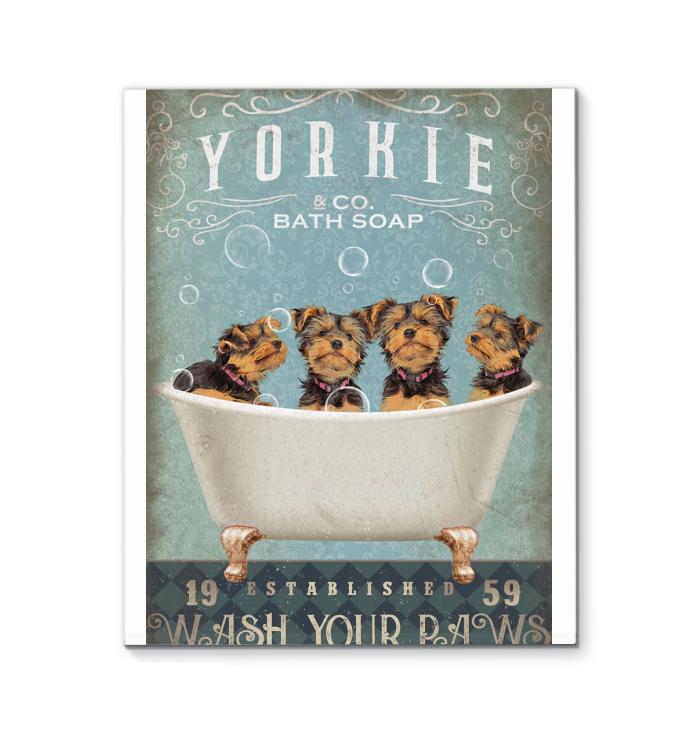 Yorkie Bath Soap Wash Your Paws Canvas