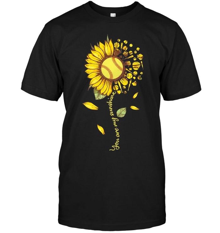 You Are My Sunshine Sunflower Baseball Black T Shirt