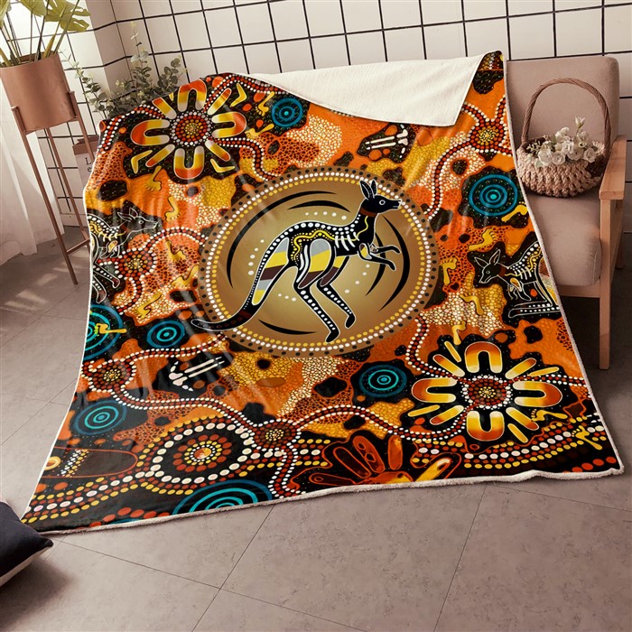 Aboriginal Kangaroo Dot Painting Style Premium Blanket Allover Print