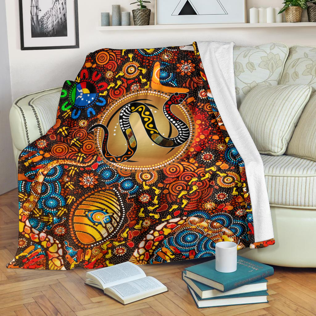 Aboriginal Snake Dot Painting Style Premium Blanket Allover Print