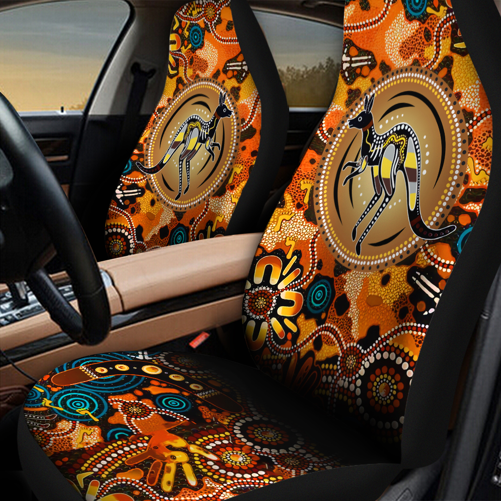 Aboriginal Kangaroo Dot Painting Style Allover Print Car Seat Covers