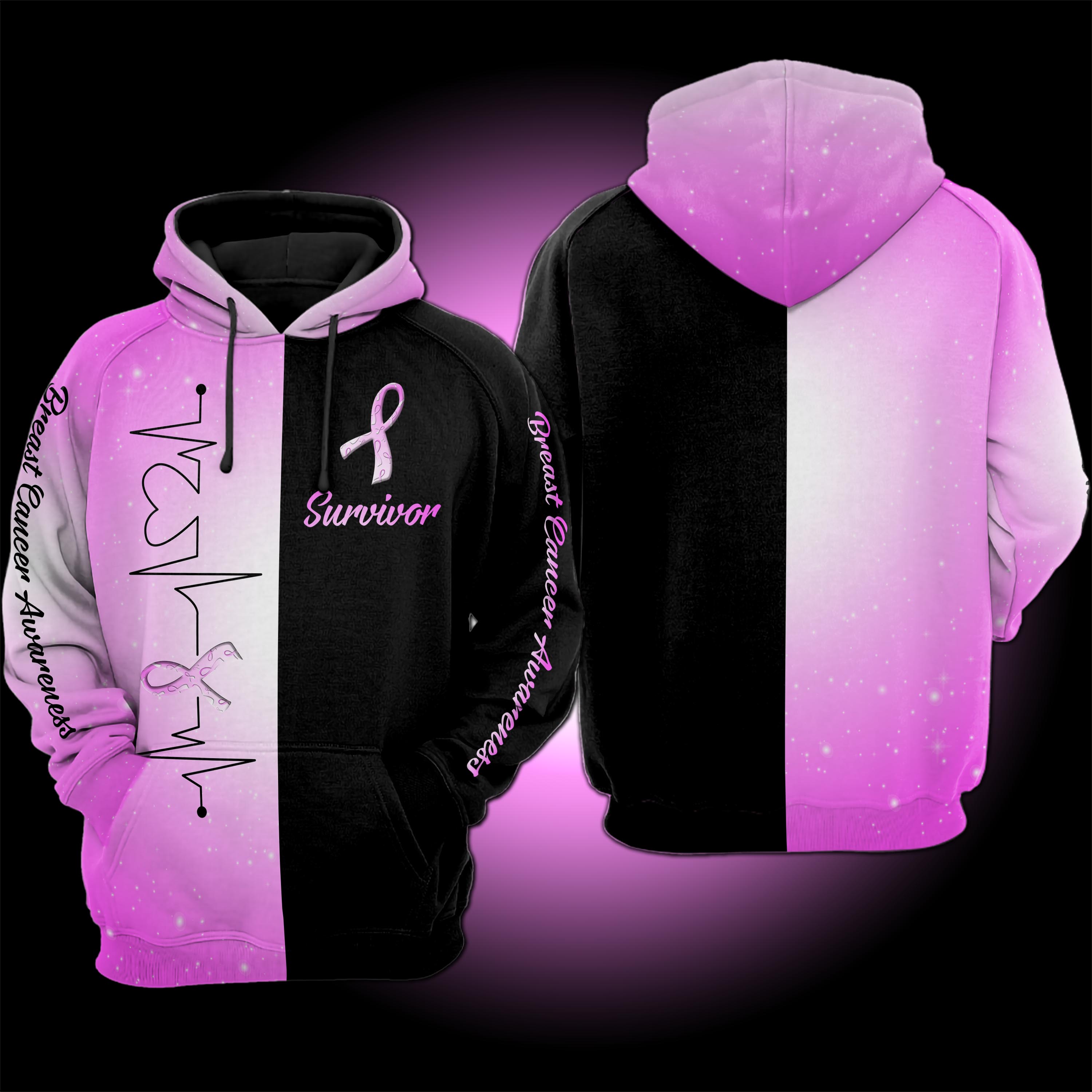 Breast Cancer Heartbeat 3d Hoodie Allover Print