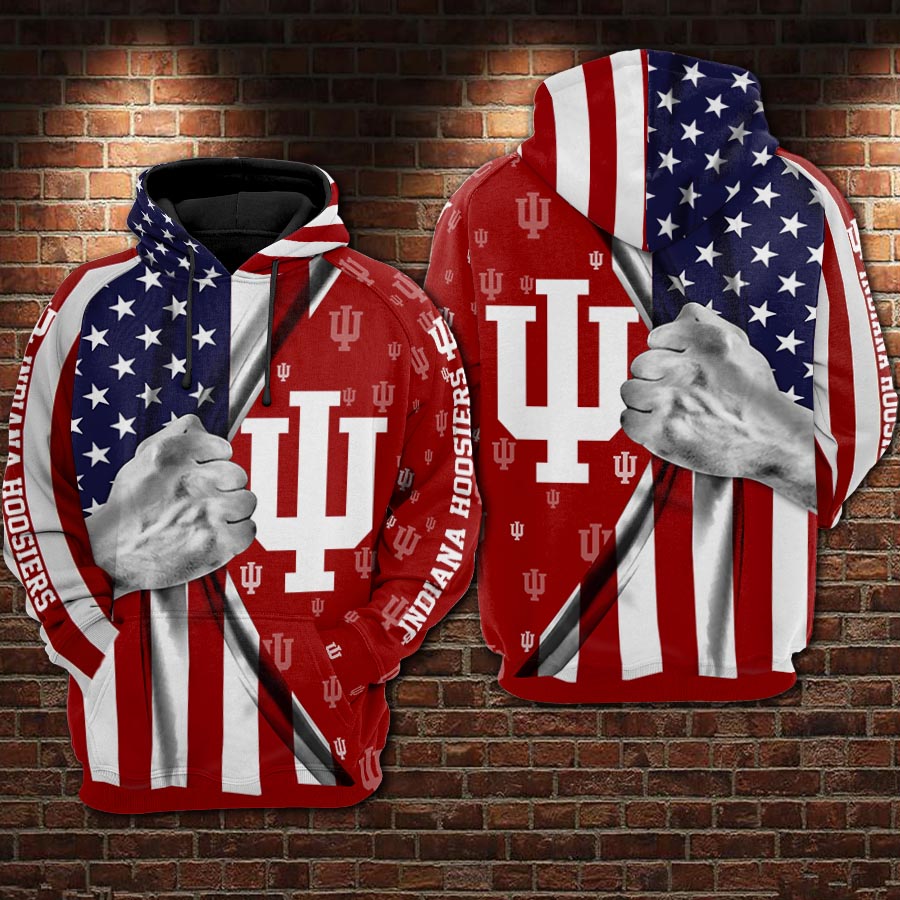 Indiana Hoosiers Usa Flag 3d Hoodie Allover Print