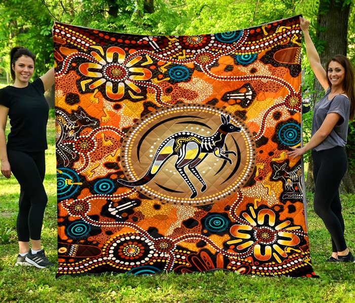 Aboriginal Kangaroo Dot Painting Style Premium Quilt Allover Print