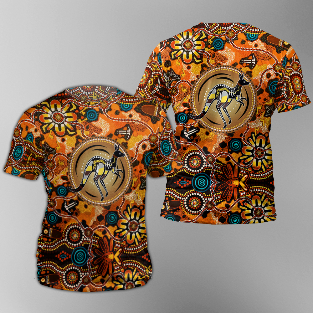 Aboriginal Kangaroo Dot Painting Style 3d Shirt Allover Full Print