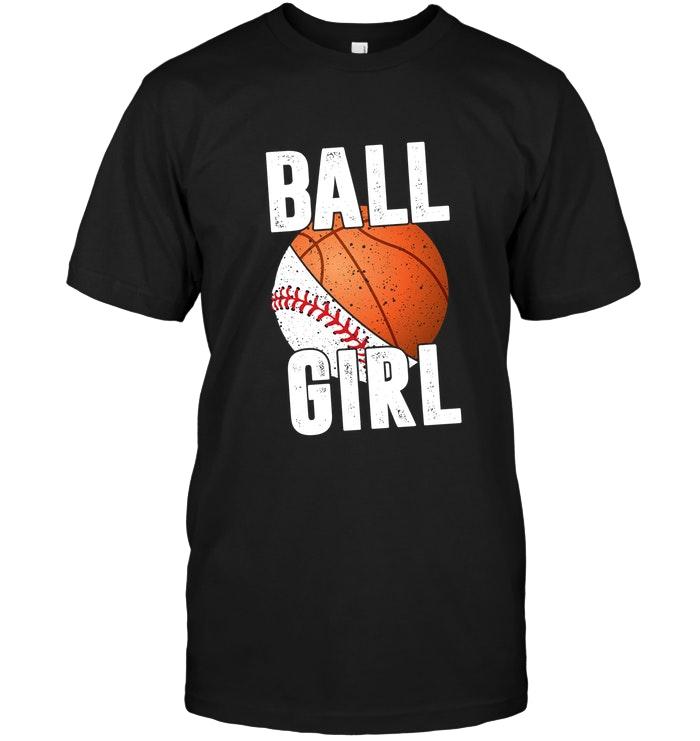 Baseball Basketball Ball Girl Retro Black T Shirt