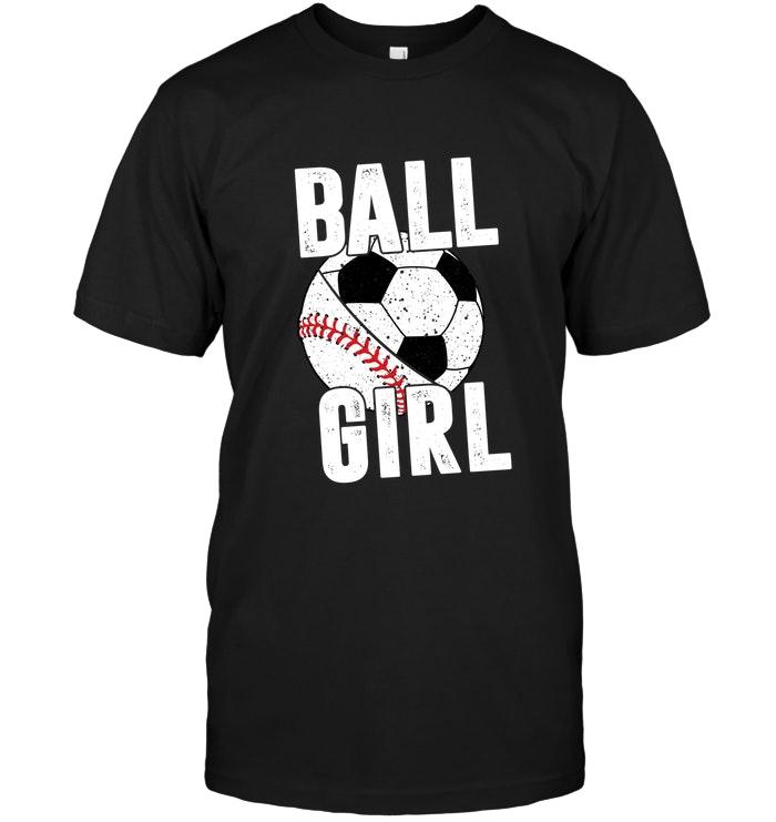 Baseball Soccer Ball Girl Retro Black T Shirt