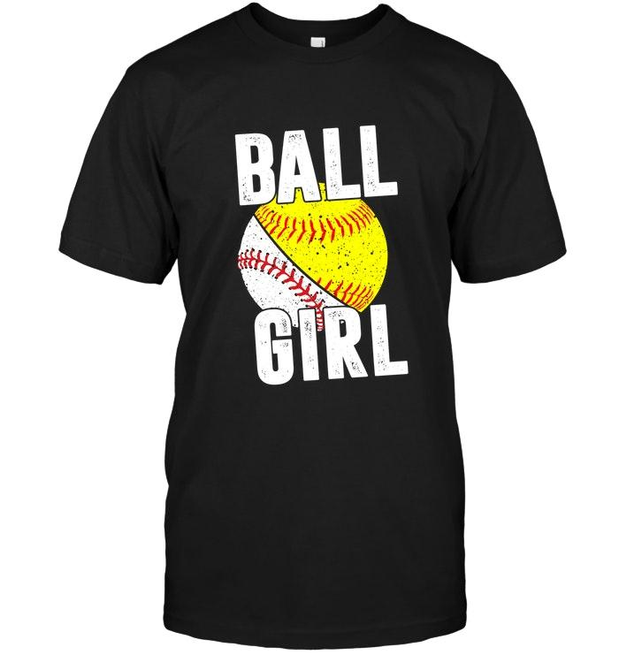Baseball Softball Ball Girl Retro Black T Shirt