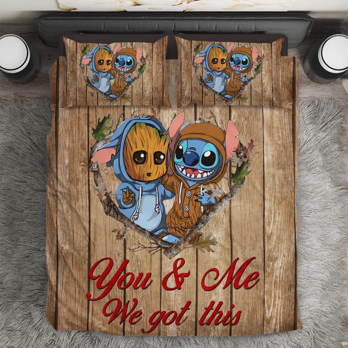 You And Me Groot And Stitch Premium Bedding Set