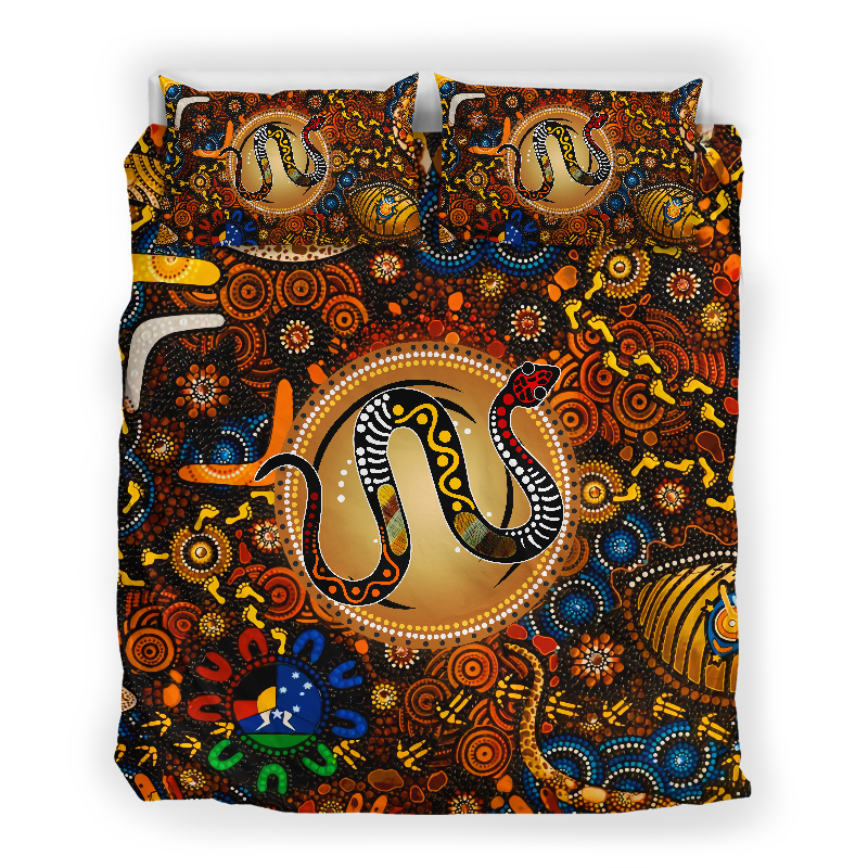 Aboriginal Snake Dot Painting Style Premium Bedding Set
