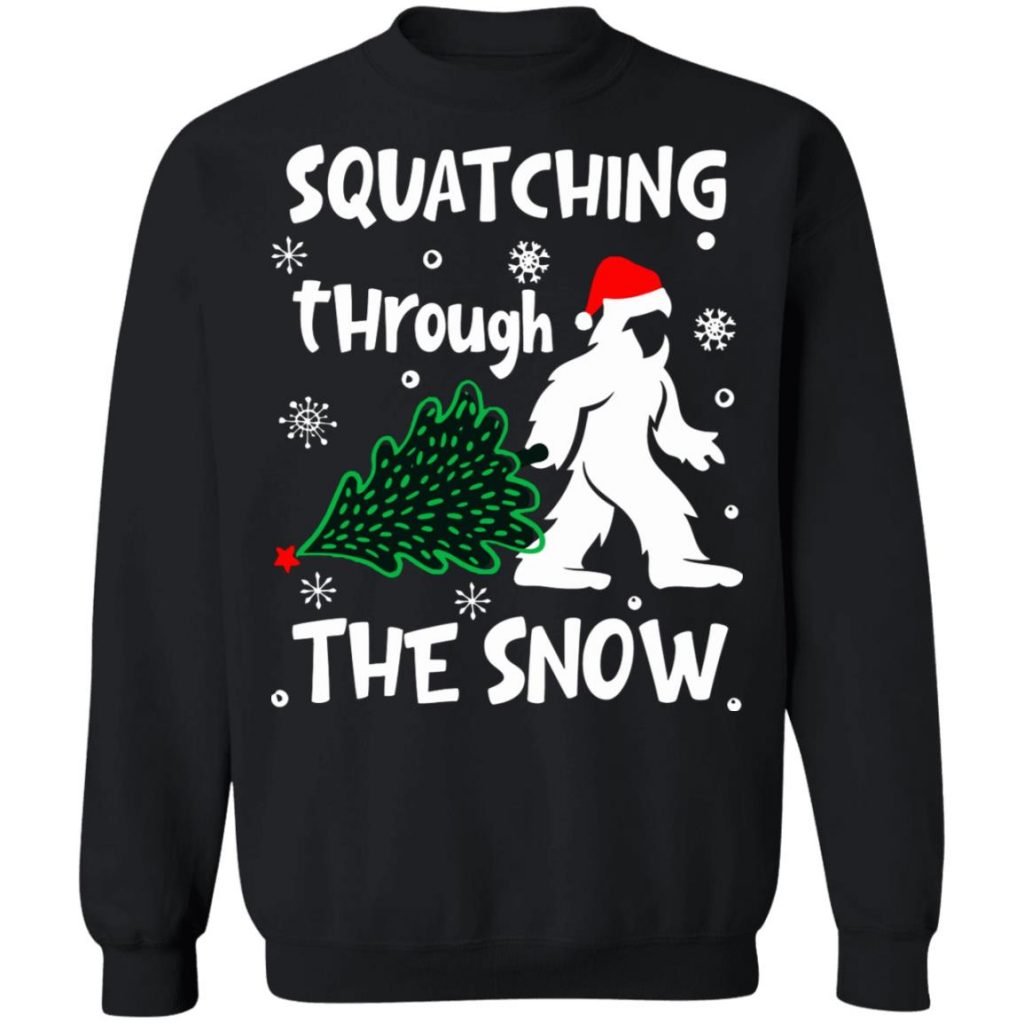 Bigfoot Squatching Through The Snow Christmas Sweatshirt