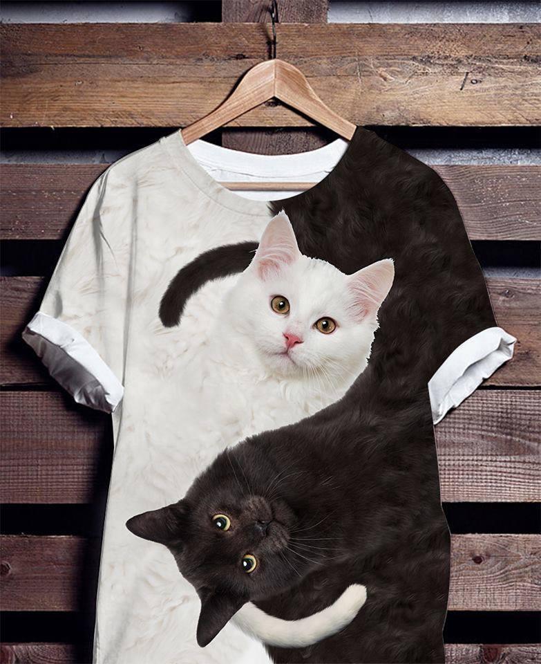 Black And White Cat Yin Yang 3d Printed Shirt