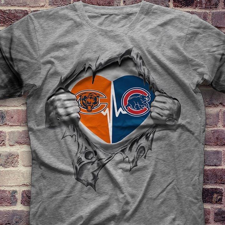 Chicago Bears Chicago Cubs Heartbeat Ripped Shirt