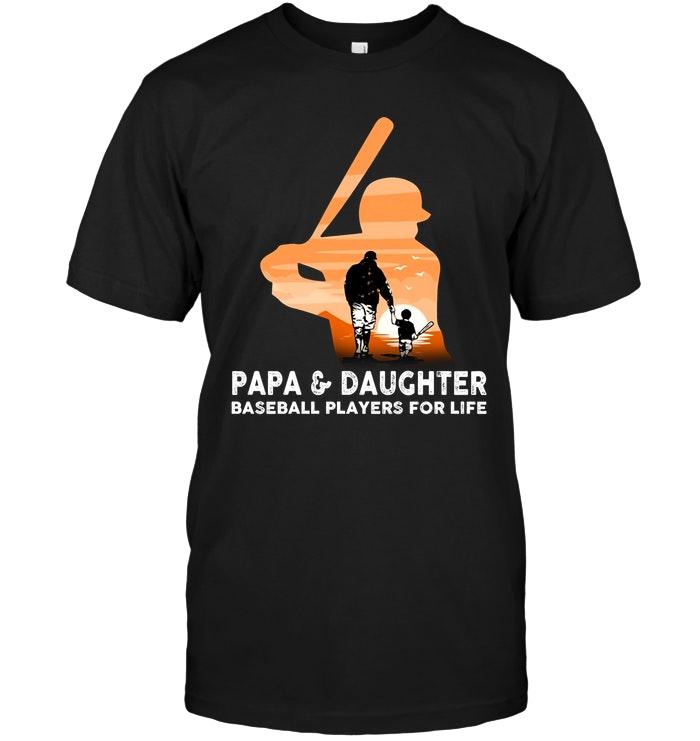 Papa & Daughter Baseball Player For Life Black T Shirt