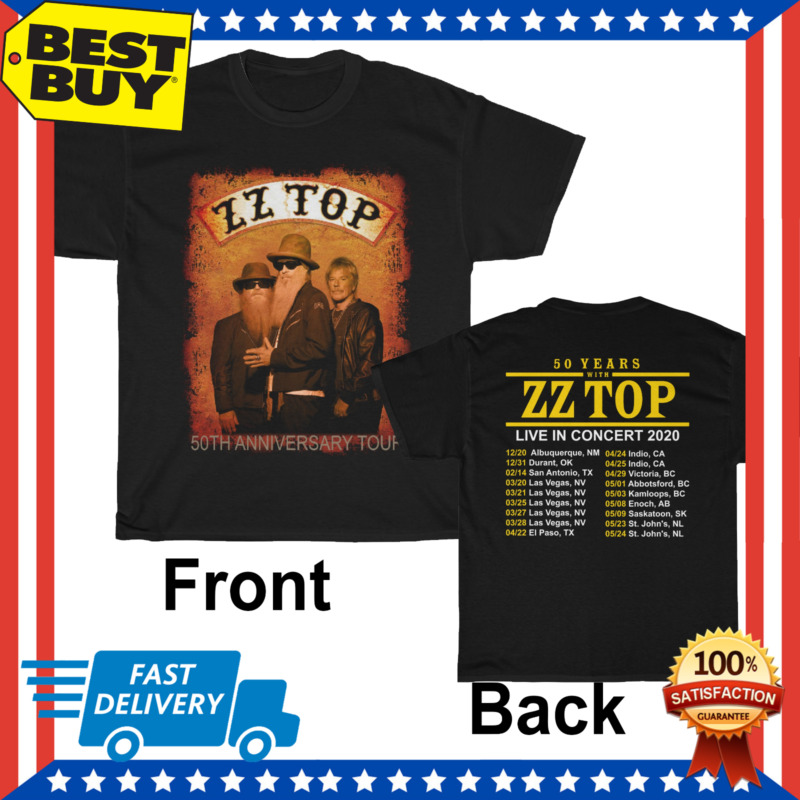 ZZ Top Shirt 50th anniversary tour 2020 T-Shirt Size Men Black Gildan Size M-3XL