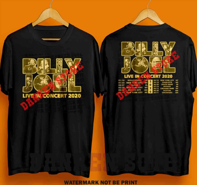 1BILLY-JOEL2 T-shirt Tour 2020 Concert Album Music Pianist Unisex Black White