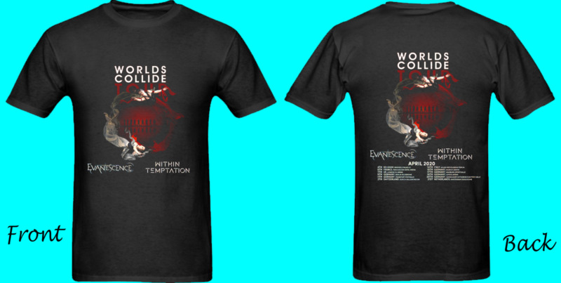 worlds collide 2020 tour evanescence ft within temptation Gildan tshirt sz S-3XL