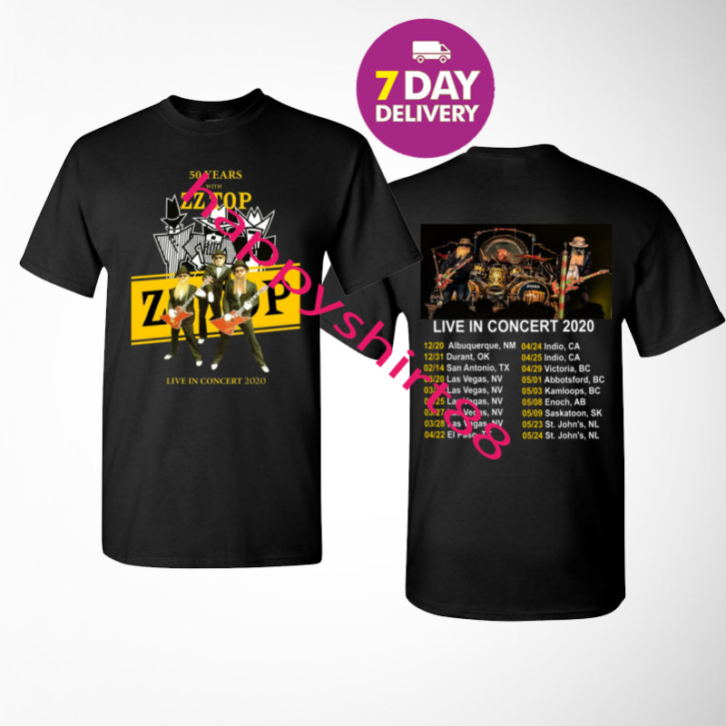 ZZ Top 50th anniversary tour 2020 T-Shirt Size Men Black Gildan S-3XL.