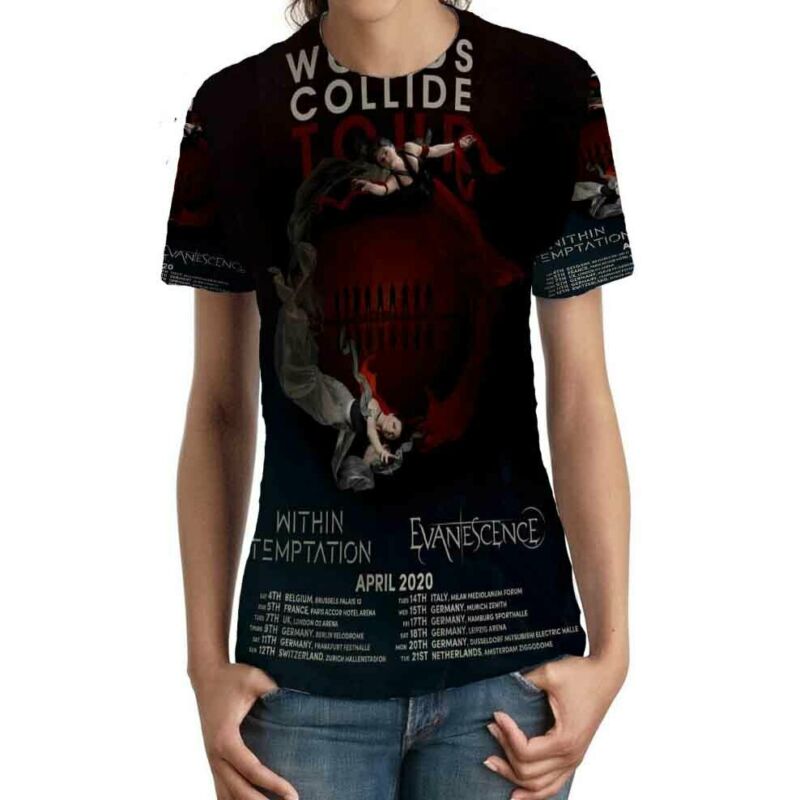 Within Temptation Evanescence Tour 2020 TSHIRT Fullprint New T-Shirt FOR Womens