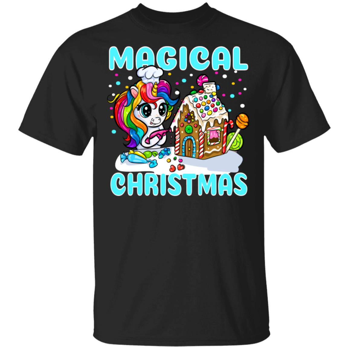 Unicorn Gingerbread House Magical Christmas Gift T Shirt For Christmas