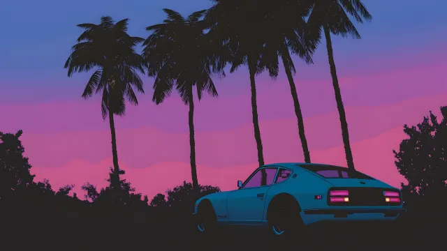 Lofi Datsun 240Z Palm Trees Retro Sunset wallpaper on Pixipics