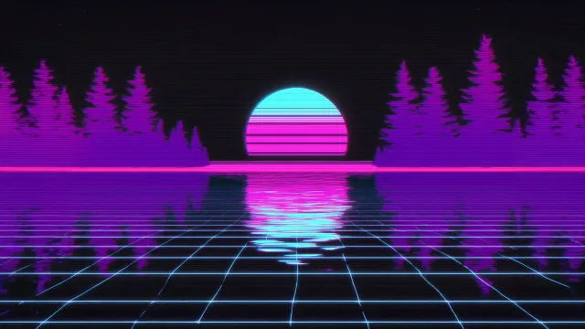 Vaporwave Mountains Pink Sun Synth Art wallpaper on Pixipics