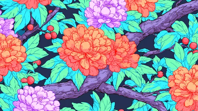 Vintage Japanese Floral Pattern wallpaper on Pixipics