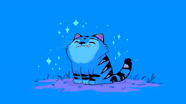 Azure Cat Happy Smile Blue Background Sparkles wallpaper on Pixipics