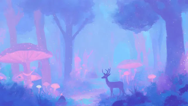Enchanted Forest Mushroom Deer Pastel Dreamy wallpaper on Pixipics