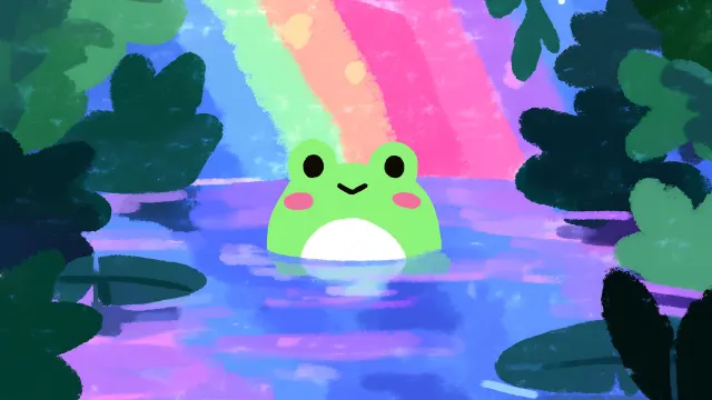 Kawaii Frog Rainbow Pond Cute wallpaper on Pixipics