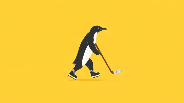 Penguin With Hockey Stick Minimalist Yellow wallpaper on Pixipics