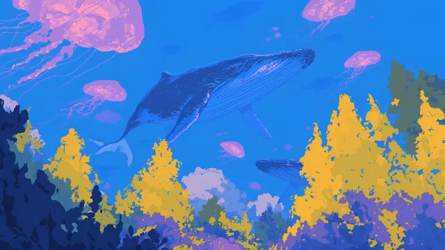 Surreal Ocean Whale Floating Dreams wallpaper on Pixipics