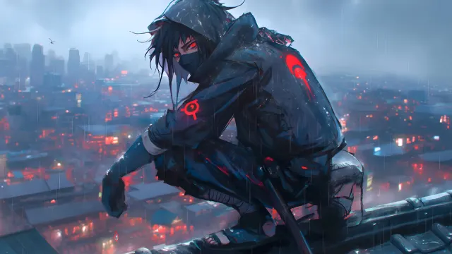 Anime Ninja City Rain wallpaper on Pixipics