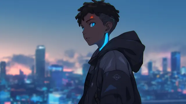 Cyberpunk Anime Boy City View wallpaper on Pixipics