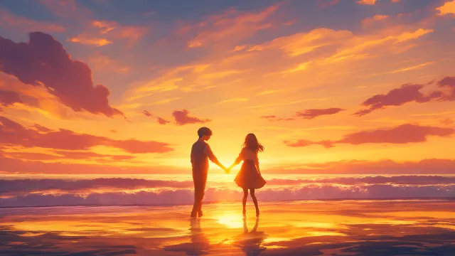 Romantic Beach Sunset Couple wallpaper on Pixipics