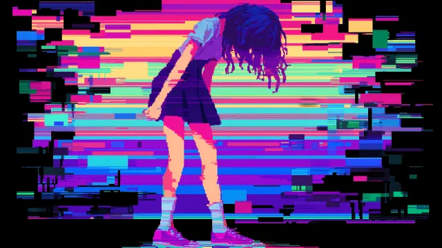 Pixel Girl In Glitch Explosion wallpaper on Pixipics