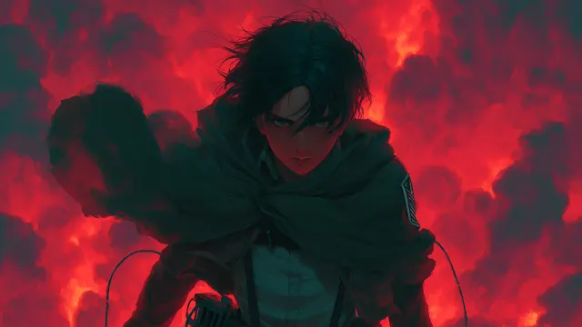 Aot Levi Ackerman Standing In Thick Red Smoke wallpaper on Pixipics