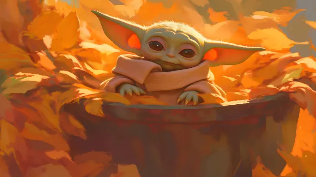 Baby Yoda Autumn Leaves Bucket wallpaper on Pixipics