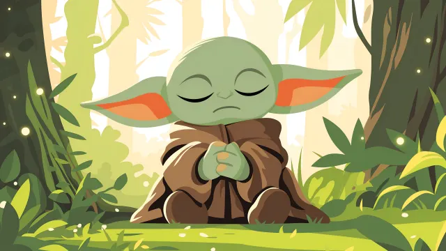 Baby Yoda Meditating Cartoon wallpaper on Pixipics