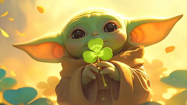 Grogu Holding Clover Patricks Day wallpaper on Pixipics