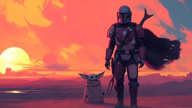 The Mandalorian Grogu Desert Dusk wallpaper on Pixipics