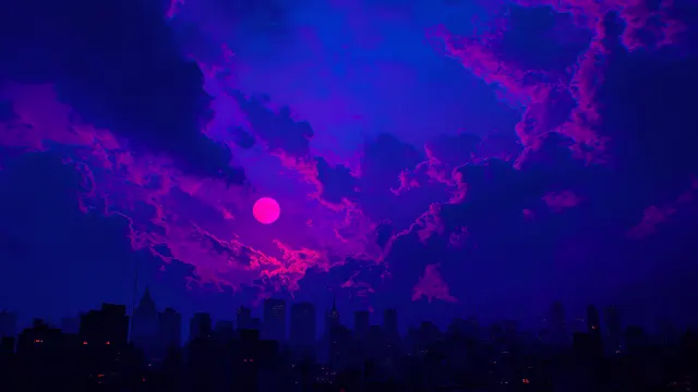 Gotham City Neon Sunset Skyline wallpaper on Pixipics