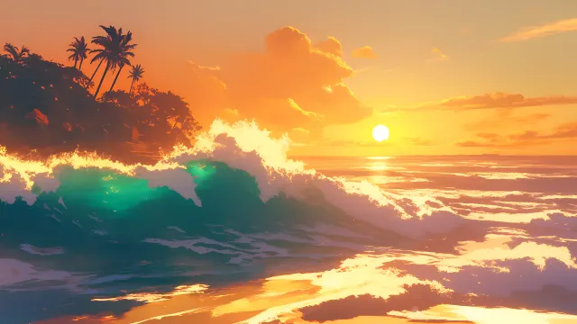 Sunset Wave Tropical Island Paradise Beach wallpaper on Pixipics