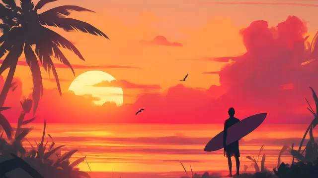 Surfer Watching Sunset Tropical wallpaper on Pixipics