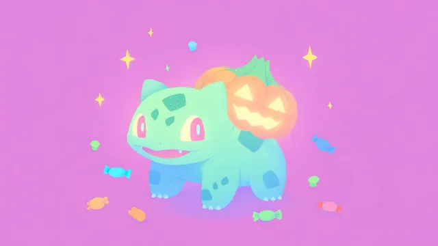 Pokemon Bulbasaur Holding A Kawaii Halloween Pumpkin wallpaper on Pixipics