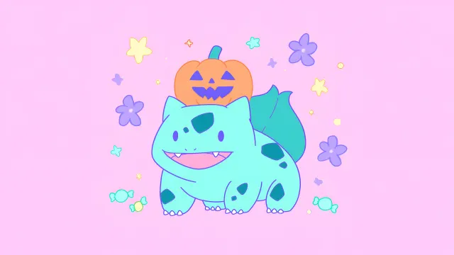 Pokemon Bulbasaur With A Pumpkin On His Bulb wallpaper on Pixipics